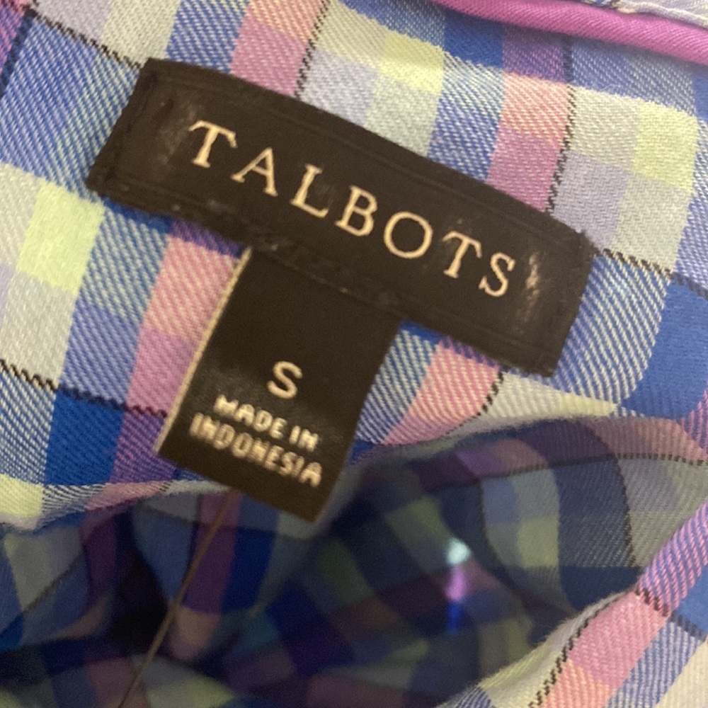 Talbots Pastel Blue Plaid Button Down 100% cotton Sz Small - Picture 6 of 7
